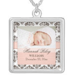 Pink and Brown Damask Baby Photo Necklace