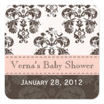 Pink and Brown Damask Favour Labels Stickers