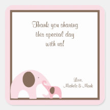 Pink and Brown Elephant Favour Label Stickers