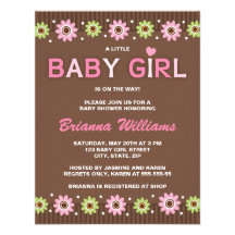 Pink and brown floral girl baby shower invitation
