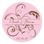 Pink and Brown Flourish Monogram Sticker Label