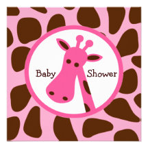Pink and Brown Giraffe Girl Baby Shower Personalized Announcements
