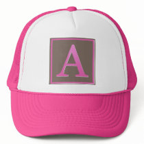 Pink and Brown Letter A Monogram Trucker Hats