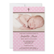 Pink and Brown Polka Dot Cross Girl Photo Baptism