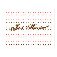 Pink and brown polka dot "Just Married" postcards