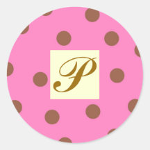 Pink and Brown Polka Dots Letter P Round Sticker