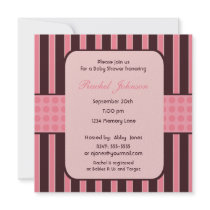 Pink and Brown Stripe Baby Shower Invitation
