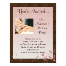 Pink and Brown Swirl Manicure Pedicure Invitation