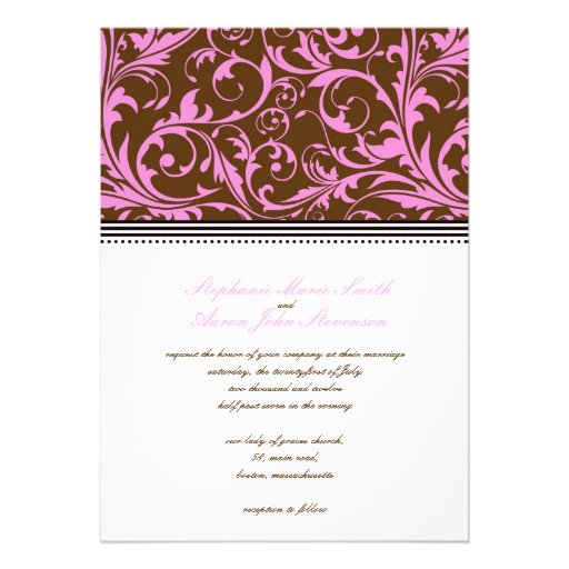 Pink and Brown Swirl Wedding Invitation