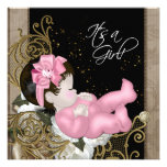 Pink and Brown Vintage Baby Girl Shower Invite