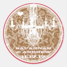 Pink and Brown Vintage Damask Chandelier Stickers