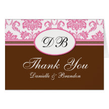 Pink and Brown Wedding Thank You Card