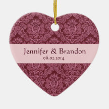 PINK and BURGUNDY Damask Wedding Ornament