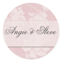 Pink and charcoal grey damask wedding stickers