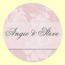 Pink and charcoal grey damask wedding stickers stickers