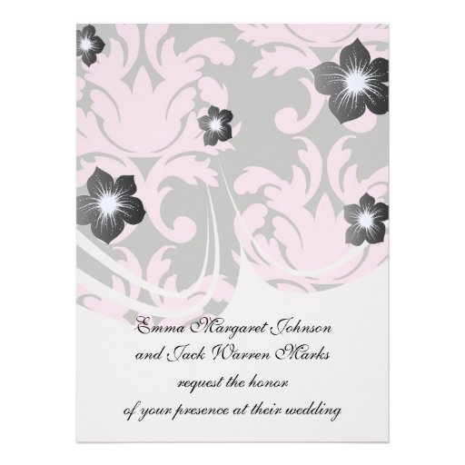 pink and deep grey large damask announcements