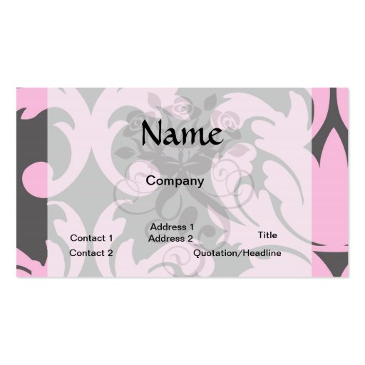 pink and deep grey large damask business card