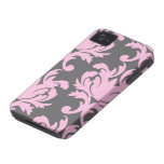 pink and deep grey large damask iphone 4 case-mate case