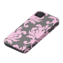 pink and deep grey large damask iphone 4 case-mate case