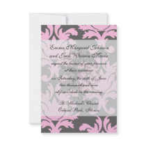 pink and deep grey large damask custom invitation
