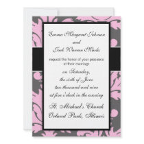 pink and deep grey large damask personalized invitation