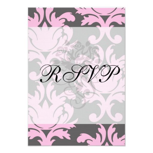 pink and deep grey large damask personalized invitations