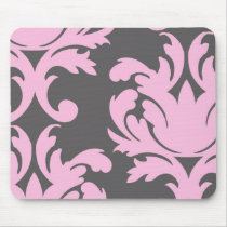 pink and deep grey large damask mouse pads
