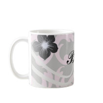 pink and deep grey large damask coffee mug