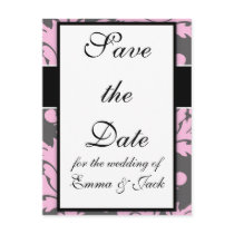 pink and deep grey large damask post card