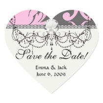 pink and deep grey large damask heart stickers