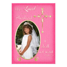 Pink and Gold Cross Photo Communion Announcement