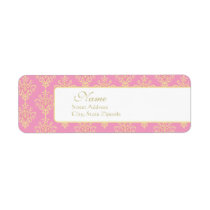 Pink and Gold Damask Return Address Label