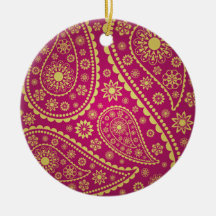 Pink and gold paisley ornament