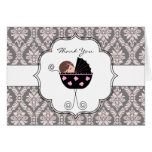 Pink and Gray Damask Baby Thank You Cards