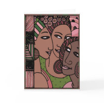 Pink and Green African American Women Greeting Cards