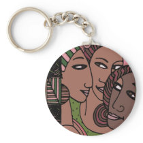 Pink and Green African American Women Key Chain