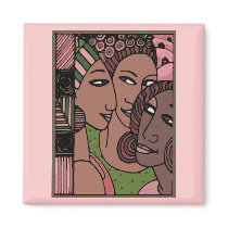 Pink and Green African American Women Magnet