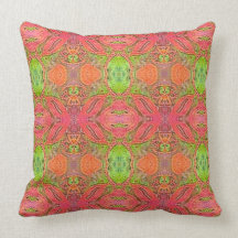 pink and green batik design pillows