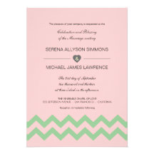 Pink and Green Chevron Wedding Invitations