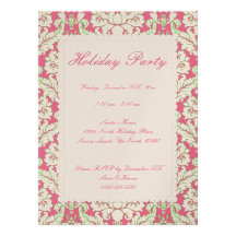 Pink and Green Damask Holiday Party Invite