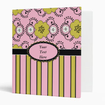 Pink and Green Floral and Stripe Binder