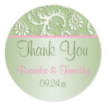 Pink and Green Floral Damask 1.5" Round Sticker
