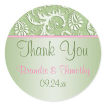 Pink and Green Floral Damask 1.5" Round Sticker