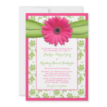 Pink and Green Floral Damask Wedding Invitation