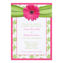 Pink and Green Floral Damask Wedding Invitation