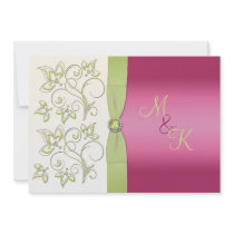 Pink and Green Floral Monogrammed Invitation