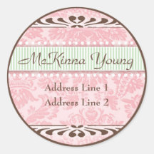Pink and Green Florals Birth Address Label Round Stickers
