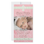 Pink and Green Florals Birth Announcement Photo Card