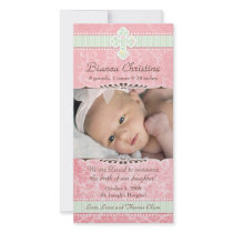 Pink and Green Florals Birth Announcement Photo Card
