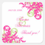Pink and Green Flourish Wedding Favour Stickers